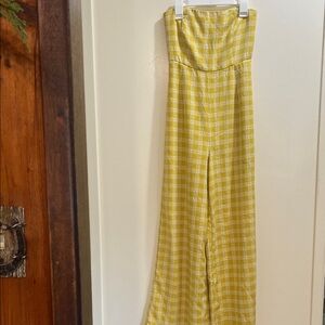 Strapless Plaid Wide-Leg Jumpsuit - Yellow Palaka HAWAII STYLE HAWAII'S FINEST